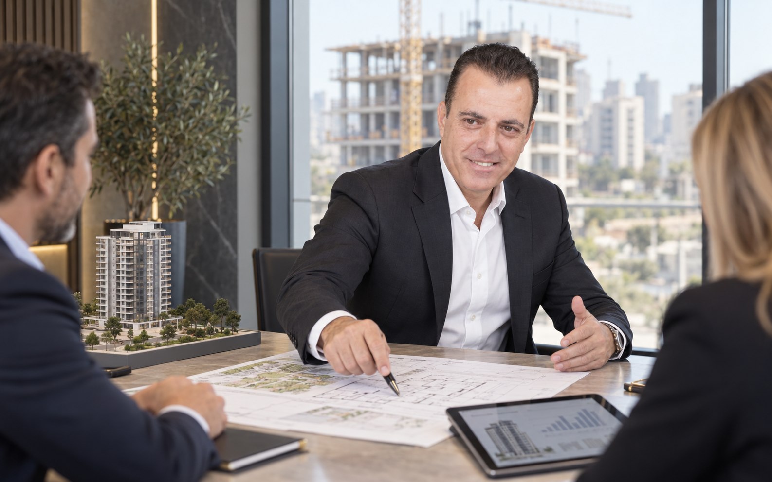 איציק צוקרל בפגישת עבודה על פרויקט מגורים